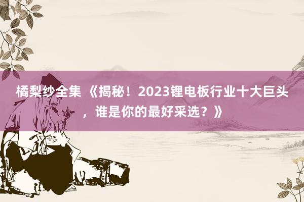 橘梨纱全集 《揭秘！2023锂电板行业十大巨头，谁是你的最好采选？》
